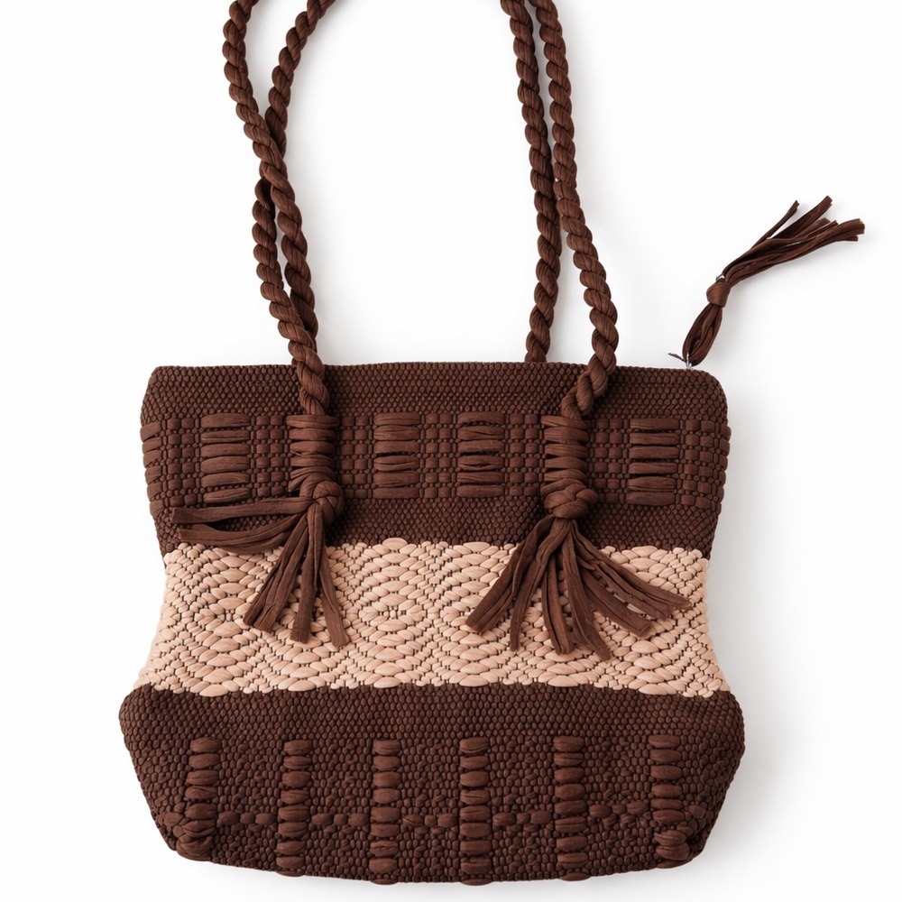 Brown and Cream Woven Tote Bag